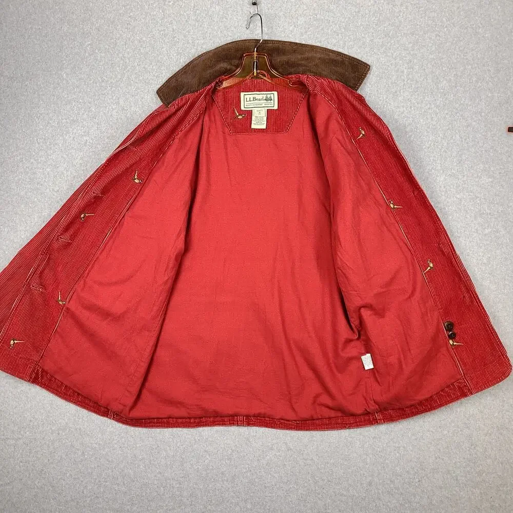 LL Bean Vintage Archive Red Corduroy Pheasant Barn Jacket Coat Women’s Medium - Picture 8 of 16